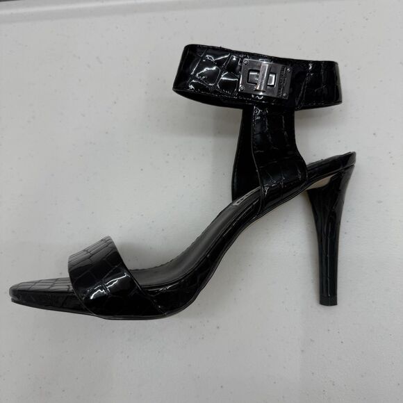 Karl Lagerfeld Paris Heels Size 7 Olivia Black Patent Leather Croc Embossed Shoe - Picture 2 of 8
